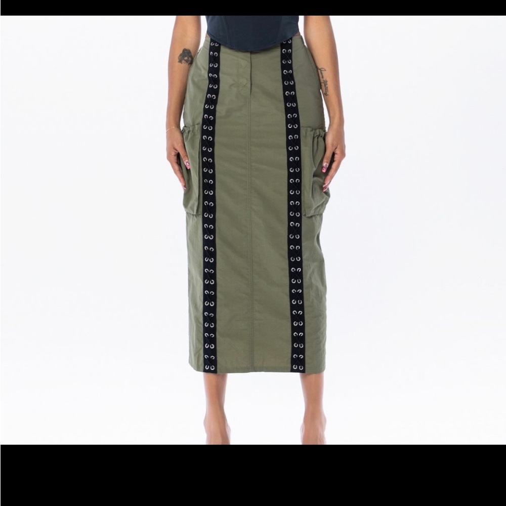 Olive Green Skirt with Black Accents